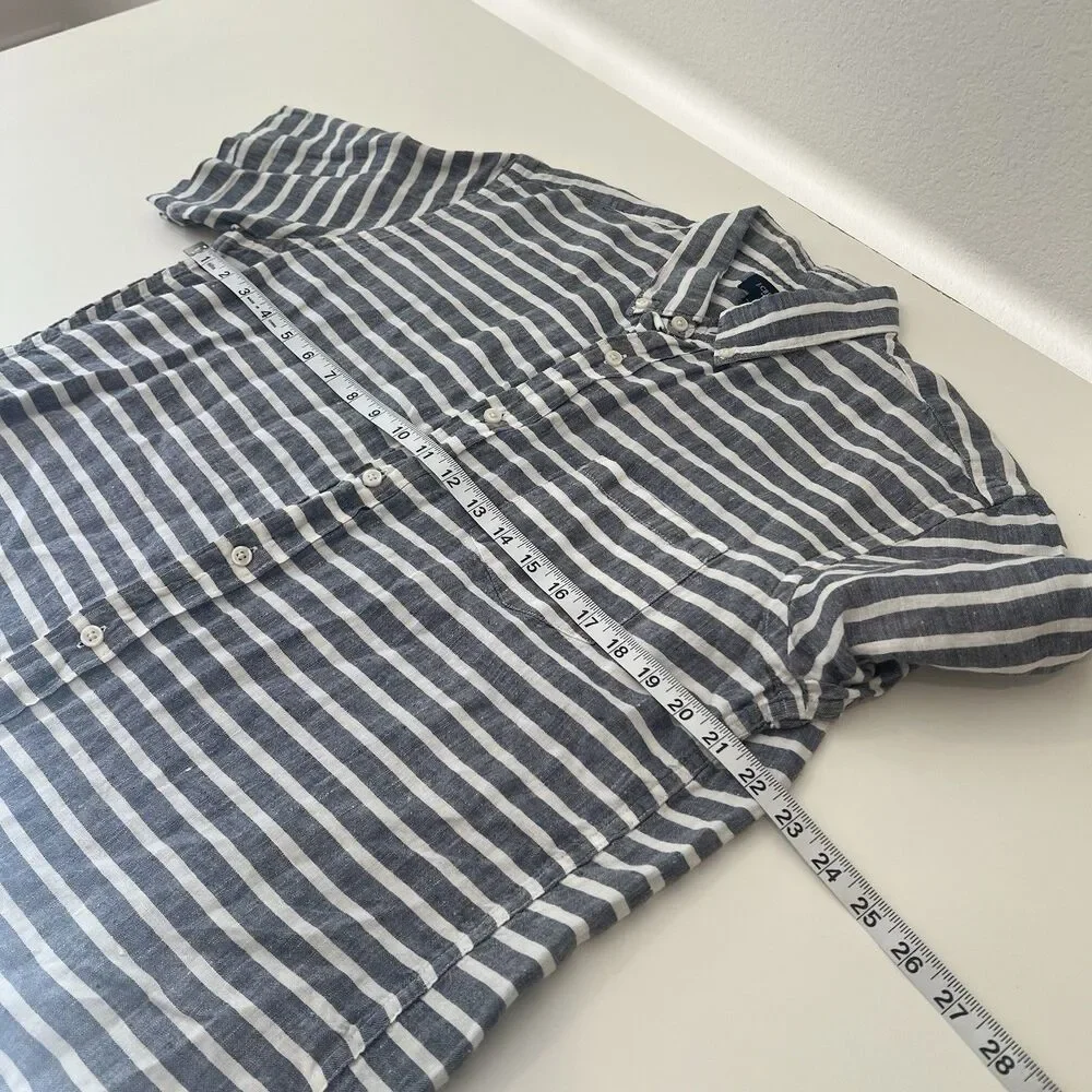 J. CREW 100% Linen Nautical Striped Short Sleeve Button Up Size Large Vacation